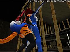 blue vixen surrenders to intense furry latex play in intriguing twist