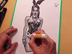 Quick marker sketch of hot athletic latina in sexy latex