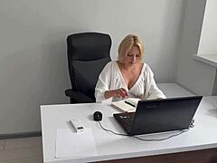 office slut secretary fingers shaved pussy to orgasm at work