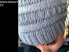 that ebony snowboarder babe sucking cock in the car outdoors