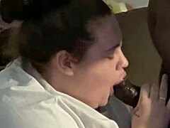 Bam's Super Sloppy Deepthroat Gobbling on Big Black Monster Cock Ends in Wet Facial Cum Covered Tits