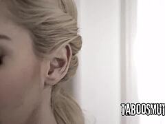 Petite blonde teen sneaks threesome thrill with masseuse husband