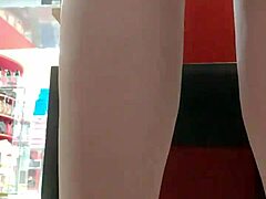 stepsister flashes dirty feet and panties trying shoes post-workout spy store fun