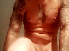 Blue eyed tattooed amateur strokes massive cock in homemade solo update