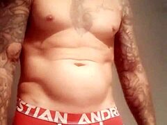 Blue eyed tattooed amateur strokes massive cock in homemade solo update