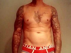 Blue eyed tattooed amateur strokes massive cock in homemade solo update