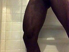 black stud strokes monster cock in homemade shower