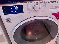 POV skinny Asian schoolgirl washing wet uniform after homemade sex