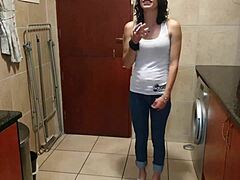 Peeing jeans smoker strips with ripped clothes tease unfolding slowly