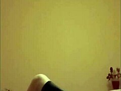 Maitresse K in bodysuit stockings heels dominates slave to hard orgasm