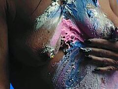 Messy Birthday Cake Smears Over Her Tits!