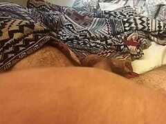 skinny brazilian dude strokes his huge cock on bed