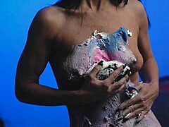Messy Birthday Cake Smears Over Her Tits!