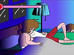 Milf flashes erotically on sofa in comic couch antics