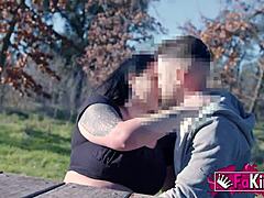 busty sandra returns with those huge tits for outdoor doggy