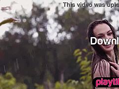 Petite ukrainian milf strips nude rain bubble butt tease