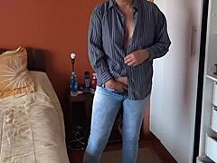 Real hidden cam catches hot stepmom groping her huge tits and fingering wet pussy again!