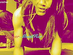 ebony MILF BOUNCES saggy TITS with WET ginger bottle tease