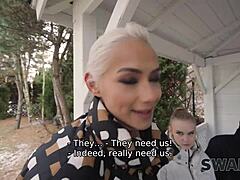 young couple seduces hot girl for threesome pounding while boyfriend watches in shock