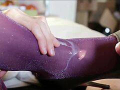 Nylonxtreme's latest update features explosive cumshots on shiny lurex pantyhose and boots