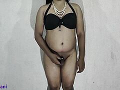 indian shemale crossdresses in olive bikini for part 2 solo