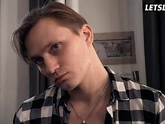 Jenny Wild moans riding cock in foreign hotel after dorm blowjob and muff dive