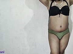 indian shemale crossdresses in olive bikini for part 2 solo
