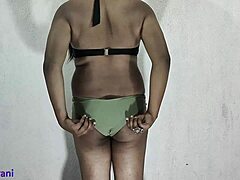 indian shemale crossdresses in olive bikini for part 2 solo