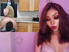 horny latina stepmom fucks perverted stepson in kitchen creampie