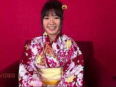 Chiharu's kimono slips revealing seductive blowjob and teasing fucks