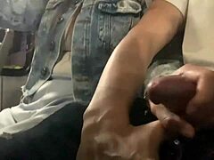 damn she grabs my huge cock on public bus after flashing tits wild