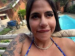 fucked gih ribeiro's tight brazilian pussy garden style