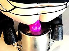 Kandi's Ass Worship Craves Thick Purple Dildo Pounding in Fishnets and Heels