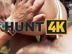 Sneaky fanta sie cheats with old hunter's cock outdoors for her salary while cuckold watches.