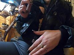 milfycalla covers black down jacket leather leggings in thick cum preview