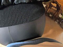 milfycalla covers black down jacket leather leggings in thick cum preview
