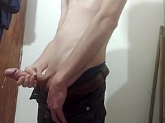 Boss talks outside as skinny girl masturbates big cock