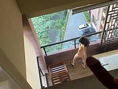 Pervert Catches Horny Neighbor Masturbating on Balcony Then Pounds Katty West's Tight Anal Hole Doggystyle!