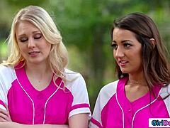 busty blonde babe licks ass to join soccer team now