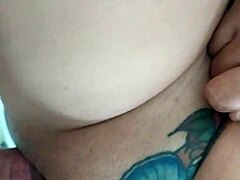 pounding my dick deep into her tattooed butterfly pussy