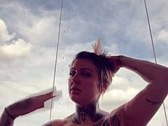 tattooed babe nearly kicked gym see thru top hard nipples so horny