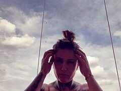 tattooed babe nearly kicked gym see thru top hard nipples so horny