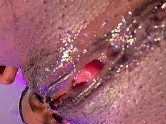Closeup Ebony Pussy Dripping in Horny Orgasm