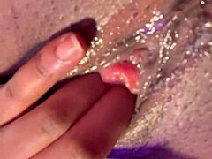 Closeup Ebony Pussy Dripping in Horny Orgasm