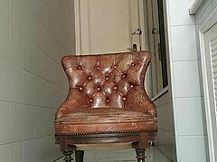 wanna see this big dick guy drag armchair to bathroom for monster cock stroke?