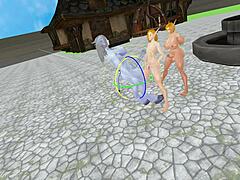 Horny shemale oiled big tits caged for monster cock assfucking game