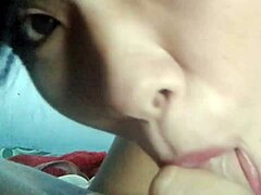 pretty shaved teen sucks cock till creampie explosion 😍💦