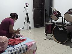 Sexy Venezuelan housewife packs backpack for vacation