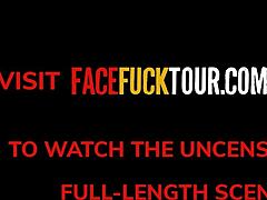 busty tattooed blonde gags on huge cock rough