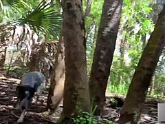 Blonde fitness babe moans outdoor swamp fuck